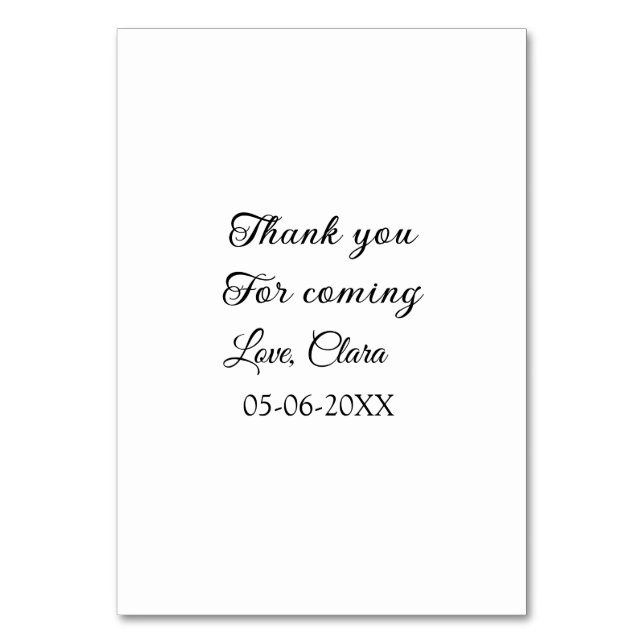 thanks for coming add name text message  table number (Front)