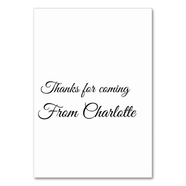 thanks for coming add name text message  table number (Front)