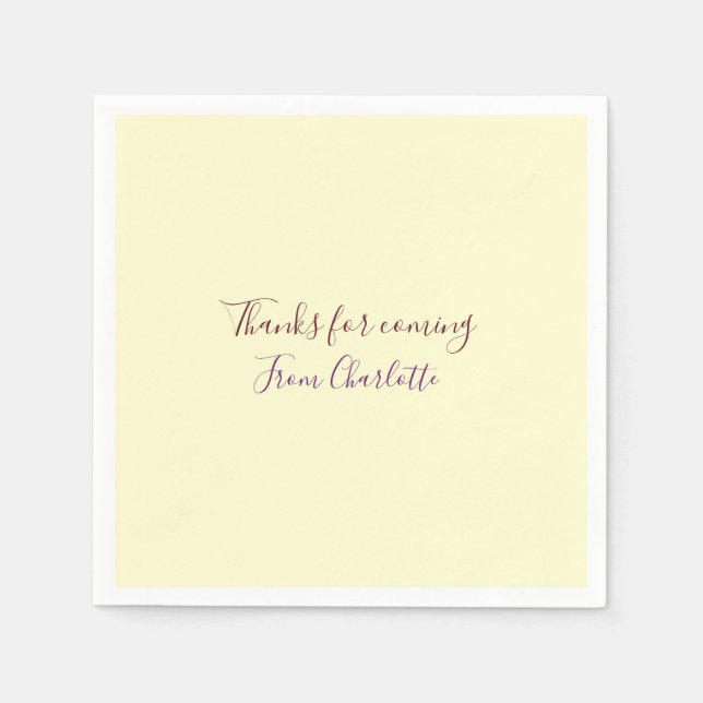 thanks for coming add name text message yellow pas napkin (Front)