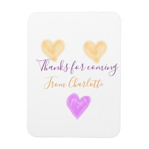 thanks for coming add name text orange purple hear magnet