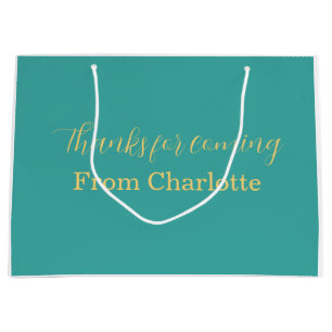 thanks for coming add name text turqoise yellow  large gift bag