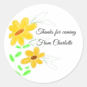 thanks for coming add name text yellow sunflower b classic round sticker