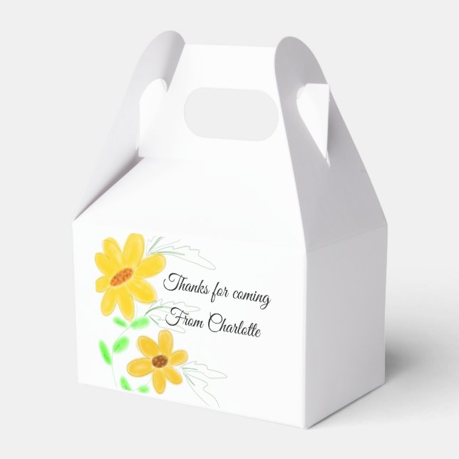 thanks for coming add name text yellow sunflower b favour box (Front Side)