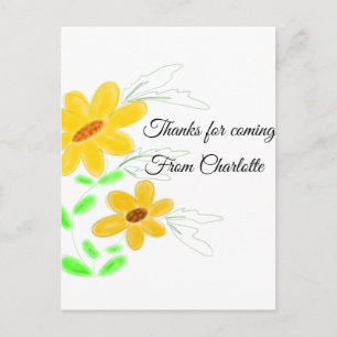 thanks for coming add name text yellow sunflower b postcard