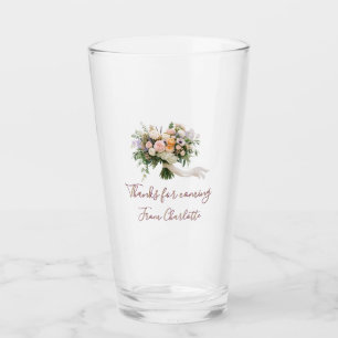 thanks for coming floral bouque green blue name mo glass
