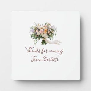 thanks for coming floral bouque green blue name mo plaque