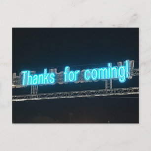 "Thanks for Coming!" Glowing Blue Neon Carnival Si Postcard