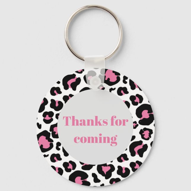 Thanks for coming pink leopard print key ring (Front)