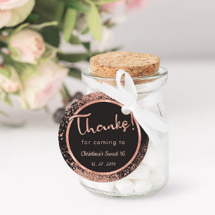 Thanks for coming   Rose gold grey glitter glamour Favour Tags