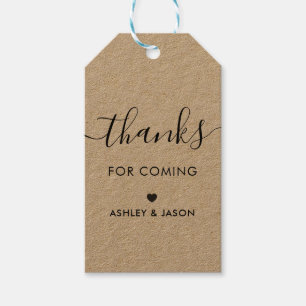 Thanks for Coming Tag, Wedding Thank You, Kraft Gift Tags
