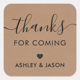 Thanks for Coming Tag, Wedding Thank You, Kraft Square Sticker