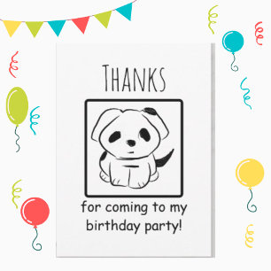 Thanks For Coming To My Birthday Party Puppy Thank You Card