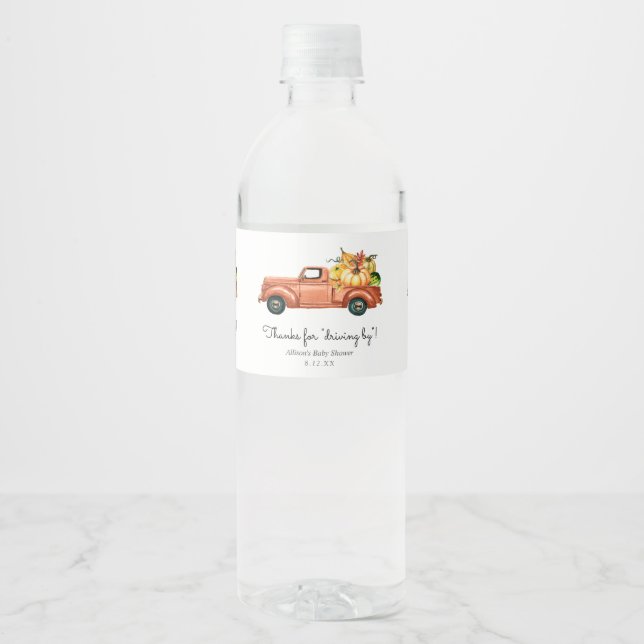 Thanks for Driving By Autumn Truck Favour Water Bottle Label (Front)