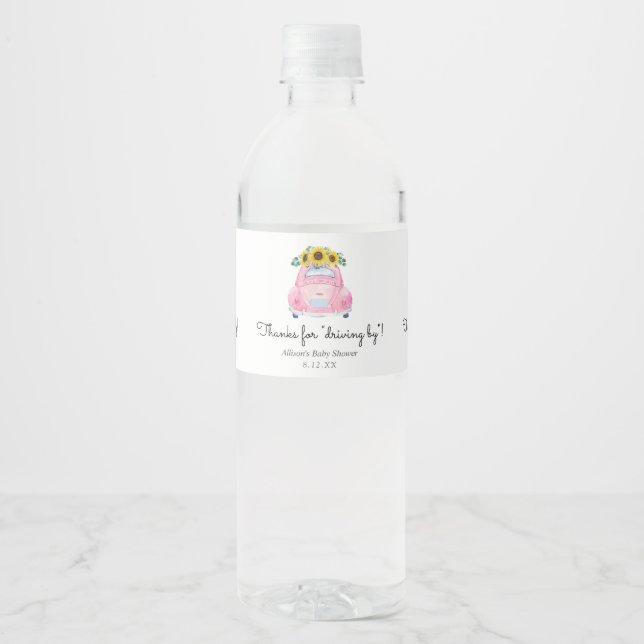 Thanks for Driving By Pink Car Favour Water Bottle Label (Front)