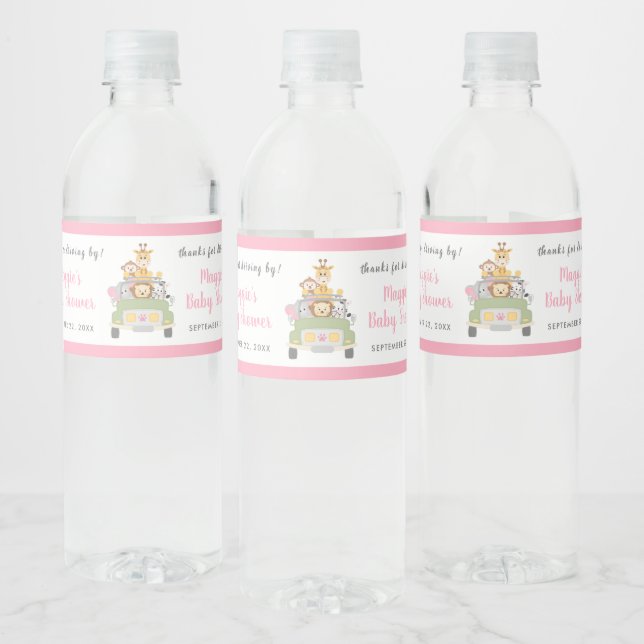 Thanks for Driving By Safari Pink Baby Girl Shower Water Bottle Label (Bottles)