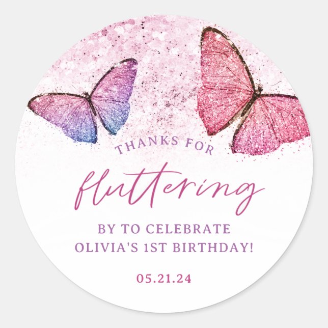 Thanks For Fluttering By Butterfly Thank You Favou Classic Round Sticker (Front)