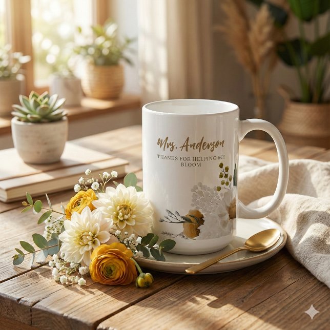Thanks For Helping Me Bloom Mug (Thank a special teacher with this, "Thanks for helping me bloom" personalized mug! )