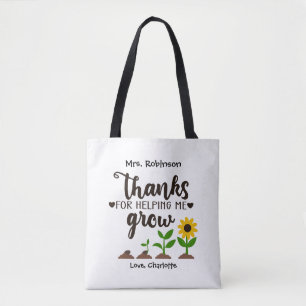 Thanks for Helping Me Grow Teacher Sunflower Gift Tote Bag