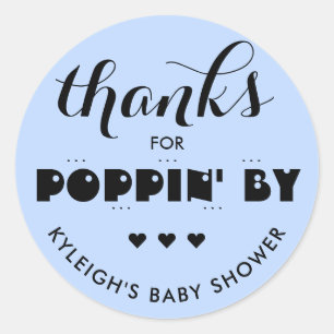 Thanks for Poppin' By Baby Shower Popcorn Blue Classic Round Sticker