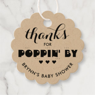 Thanks for Poppin' By Baby Shower Popcorn Favour T Favour Tags