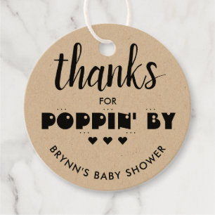 Thanks for Poppin' By Baby Shower Popcorn Favour T Favour Tags
