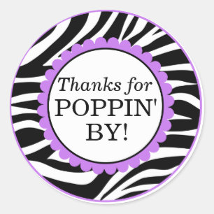 Thanks For Poppin By, Zebra Print Baby Shower Classic Round Sticker