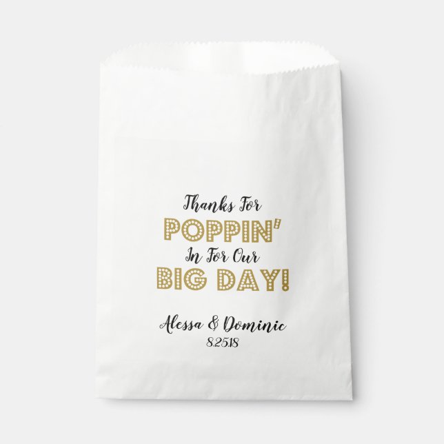 Thanks for Poppin In For Our Big Day Gold Favour Bags (Front)