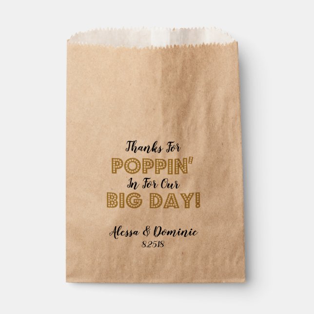 Thanks for Poppin In For Our Big Day Gold Favour Bags (Front)