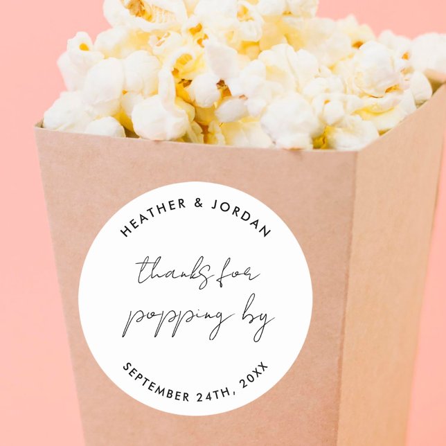 Thanks for Popping by Wedding Popcorn Favours Classic Round Sticker (Creator Uploaded)