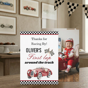 Thanks for Racing By Race Car 1st Birthday Card