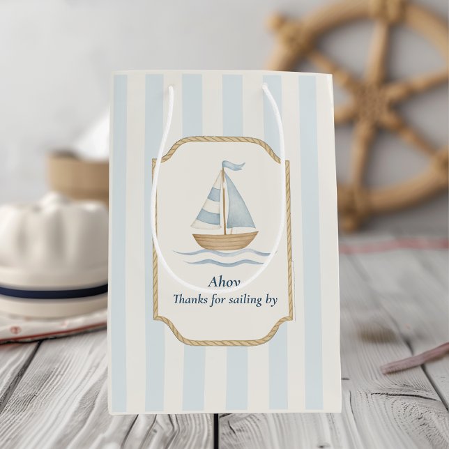 Thanks for Sailing By | Pastel Blue Sailboat Medium Gift Bag (Creator Uploaded)