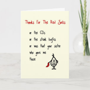 Thanks For The Red Socks - a quirky thank you poem Card
