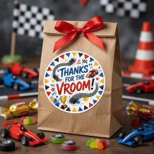 Thanks for the Vroom Race Car Birthday Thank You Classic Round Sticker