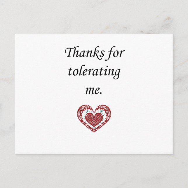Thanks for Tolerating Me Modern Valentine Postcard (Front)
