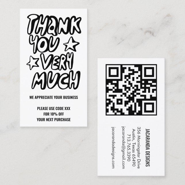 Thanks for Your Order DISCOUNT CODE QR Code Business Card (Front/Back)