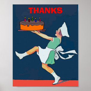 Thanks, girl with cake, poster