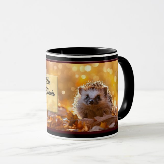 Thanks & Giving Autumn Hedgehog Mug (Front Right)