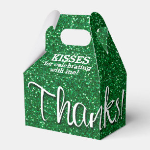 THANKS Green Faux Glitter Favour Box