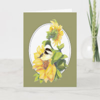 Thanks Greeting Watercolor Chickadee and Sunflower