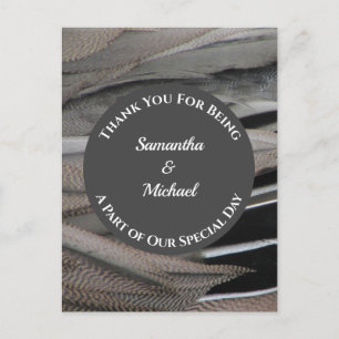 Thanks Grey Feather Thank You Wedding Guest Postcard