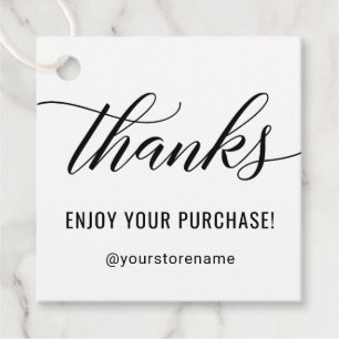 Thanks in Black Modern Script White Thank You Favour Tags