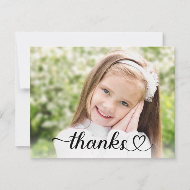 Thanks in Cute Heart Script Custom Photo Thank You Card (Front)