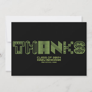 THANKS Neon green Graduation announcement cards
