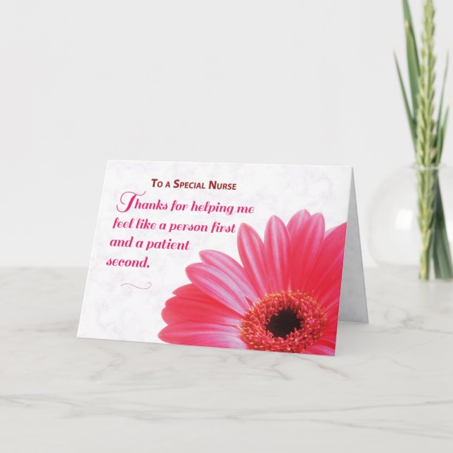Thanks Nurse for Kindness, Pink Daisy Thank You Card (Front)