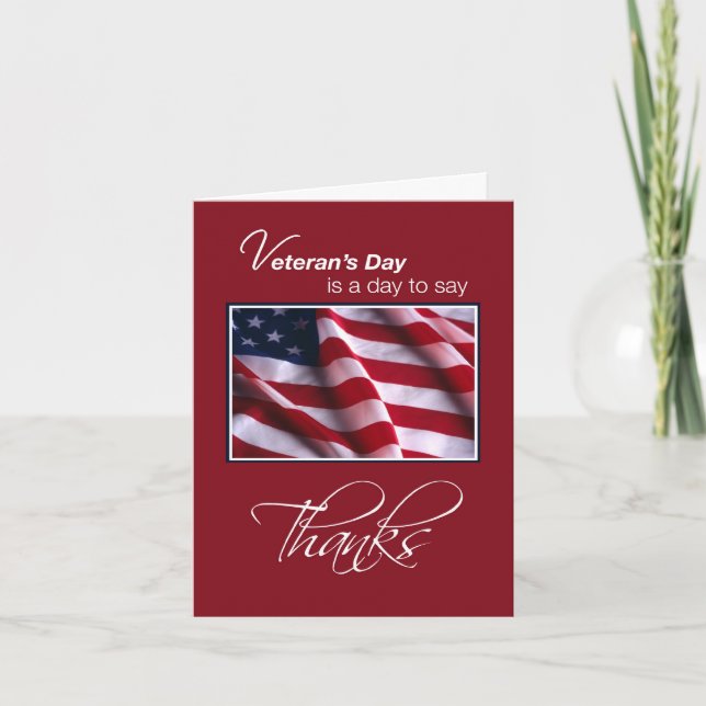 Thanks on Veteran's Day, Flag on Red Thank You Card (Front)