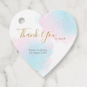 Thanks Pastel Watercolors/Names/Date Wedding Heart Favour Tags