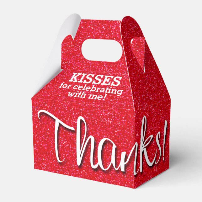 THANKS Red Faux Glitter Favour Box (Front Side)