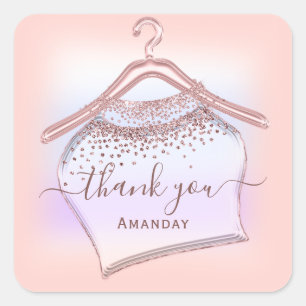 Thanks Rose Cloth Hanger Closet Fashion Boutique Square Sticker