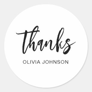 Thanks Simple Modern Black White Classic Round Sticker
