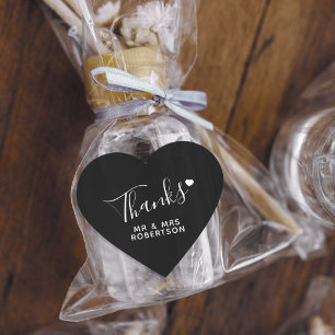 Thanks simple script black white heart wedding sticker